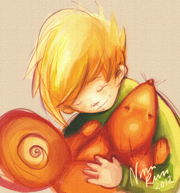 Little Boy and Fox Painting by Nina Ruu